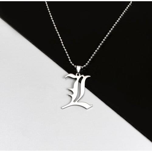 Anime Death Note L Lawliet Necklace Stainless Steel Old English Letter Pendant Beads Chain Necklaces Cosplay Jewelry Accessories