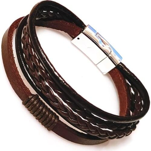 Hot Style! Punk Men Jewelry Black/Brown Braided Leather Bracelet Easy-hook Clasp Fashion Bangles Gif 21CM