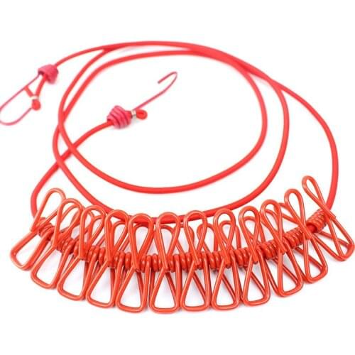 Portable Camping Travel Stretchy Clothesline Outdoor Tool Windproof Clothes Line With Clips Hooks