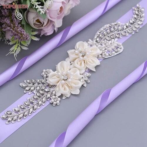 TOPQUEEN S479 Rhinestone Dress Belt Flower Belt Wedding Dress Jewel Ribbon Belt for Wedding Dress Flowered Bridal Belt