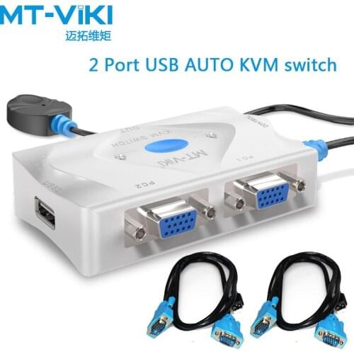 MT-Viki 2 Port KVM Switch VGA USB Hotkey Wired Remote Controller Select Auto Scan with Cable 1920x1440High Resolution MT-201KL