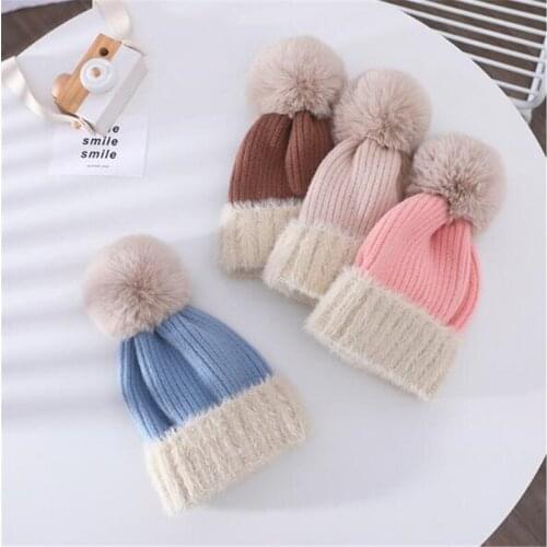 2021 New Winter Baby Hat Beanie Cute Candy Color Children Autumn Fur Pom Pom Hats For Girls Boys Warm Cap