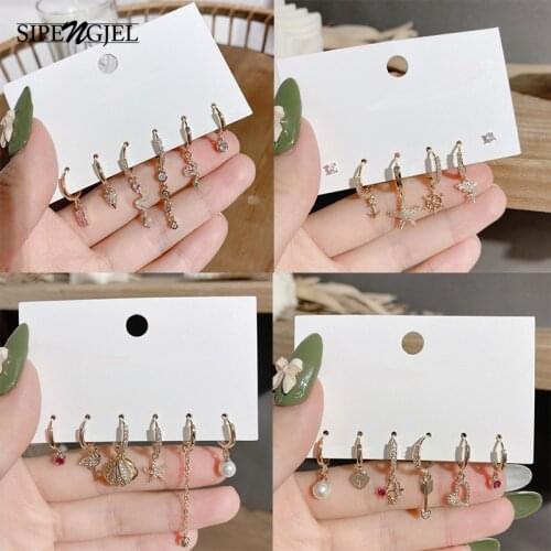 SIPENGJEL Fashion Pearl Drop Hoop Earrings Set 6 Pcs Korean Style Hugging Earrings For Women Party Jewelry Gift