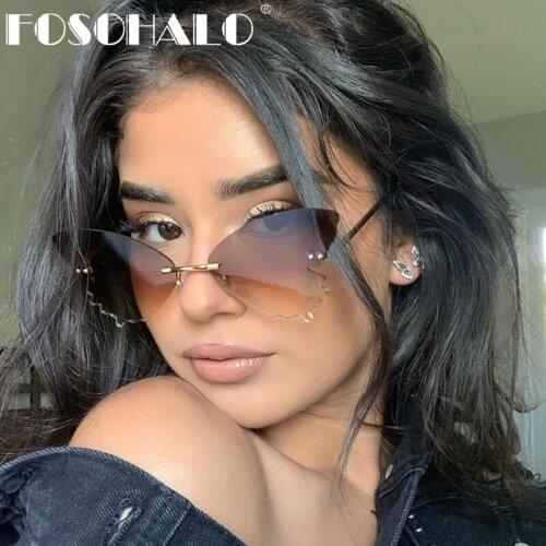 Butterfly Rimless Sunglasses Women 2020 Men Luxury Brand Designer Sunglasses Ladies One Piece Oversized Sun Glasses Eyewear