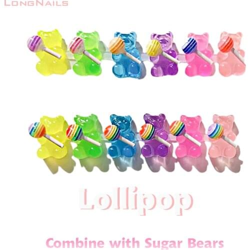 20pcs/lot Supersweet Lollipop Resin Ornaments 7*12cm RAINBOW Colorful BONBON Decors Candy Nail Art Lollipop Accessories ZCF046MI