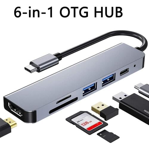 6 In 1 USB C Hub for Macbook Pro Type C Hub to HDMI USB 3.0 TF SD Multi USB Adapter for iPad Pro OTG Splitter USB C Dock