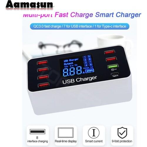 Quick Charge 3.0 Fast Charger Adapter 8 USB Charger Station Type C Phone Charger for IPhone Xiaomi Samsung Cute Portable Charger