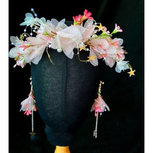 Woodland Handmade Flower Star Bridal Headband Hair Wreath Wedding Accessories Pearls Yarn Hairbands Women Jewelry diademas