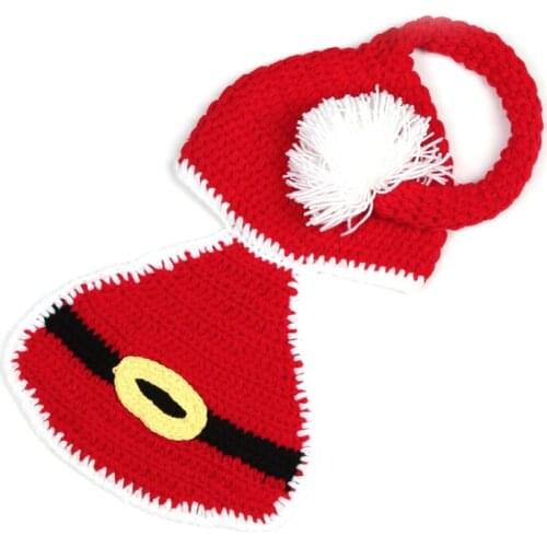 Crochet Baby Hat and Cape Set Newborn Photography Props Handmade Christmas ELF Beanie Cover Outfit Long Tail Kids Cap