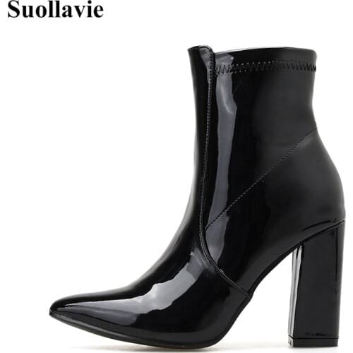 Women Shoes Fashion Zipper Pointed Toe Boots Heels Woman Shoes Autumn Winter Thin Heel Ladie Boots For Women Size 34-48