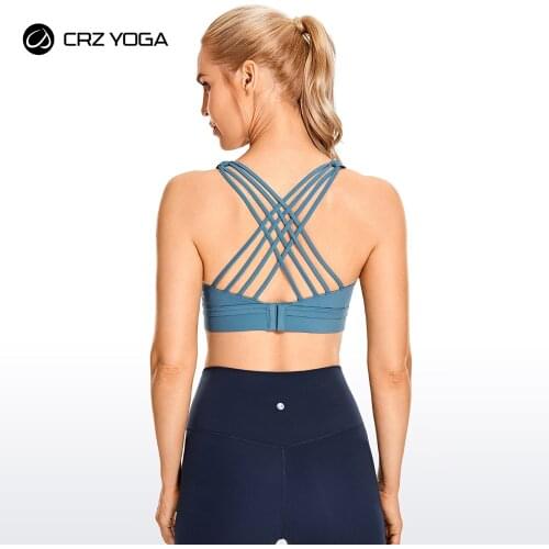 CRZ YOGA Womens Strappy Sports Bras Adjustable Hook-and-eye Closure Wirefree Padded Yoga Bras Tops