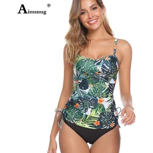Plus Size 3XL Women Two Pieces Swimsuit Sexy Femme Clothing 2021 Model Flower Print Beachwear Ladies Spaghetti Strap Tankini Set