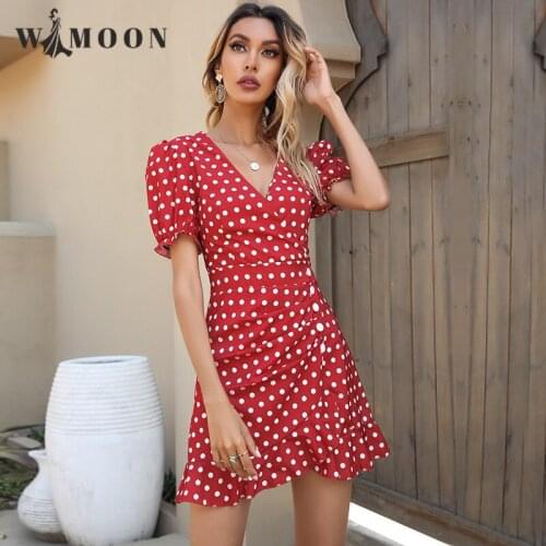 Summer New French Chiffon Floral Office Lady Asymmetrical Shirring Above Knee Puff Sleeve V-Nec Elegance Dresses Women