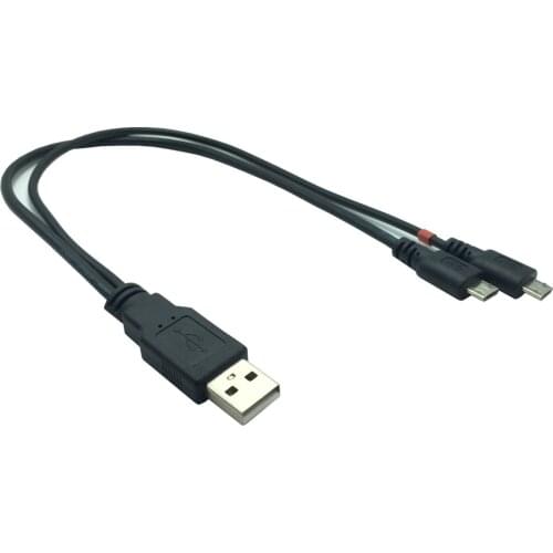 1PCS 1FT USB 2.0 A to Dual Micro B Power Enhancer Cable Micro USB Splitter Cable Y Charger Lead 1 Male to 2 MaleV8 Cable 0.3m