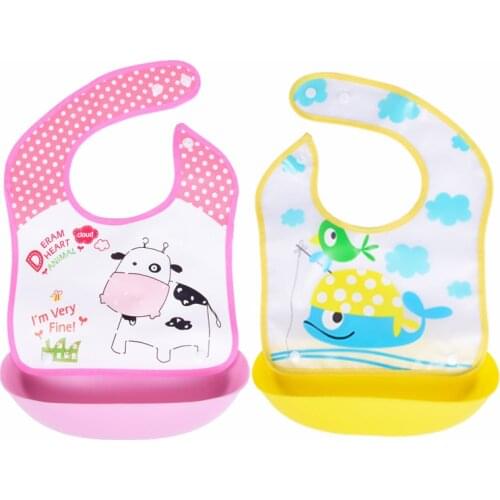 2pcs/set Silicone and EVA Waterproof Baby Bibs Detachable Portable Baby Feeding Burp Cloths Easy Cleaning