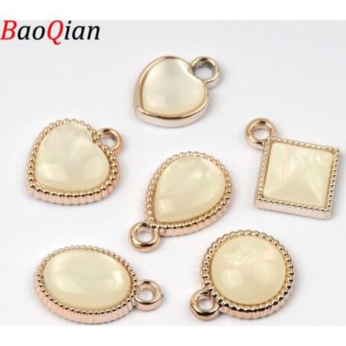20Pcs/lot Rose Gold Imitation Pearls Acrylic Beads Inlay Drill Charm Pendants For Jewelry Making Necklace Earring Pendants DIY
