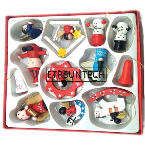 50sets Christmas Xmas Tree Decoration Traditional Wooden Hanging Ornament Toy Set DIY Xmas Party Supplies Kids Toys