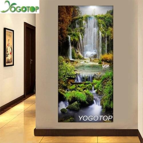 YOGOTOP Diy Diamond Painting large Forest waterfall natural scenery Embroidery Square/Round Rhinestone 5D Mosaic Art swan YY605