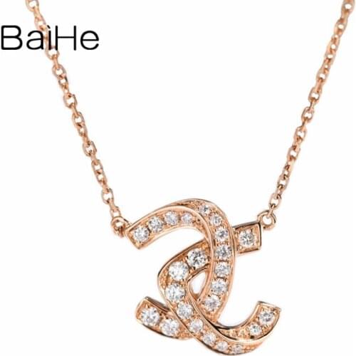 BAIHE Solid 18K Rose Gold 0.23ct H/SI Natural Diamond Trendy Engagement Fine Jewelry Gift Beautiful diamond Necklaces