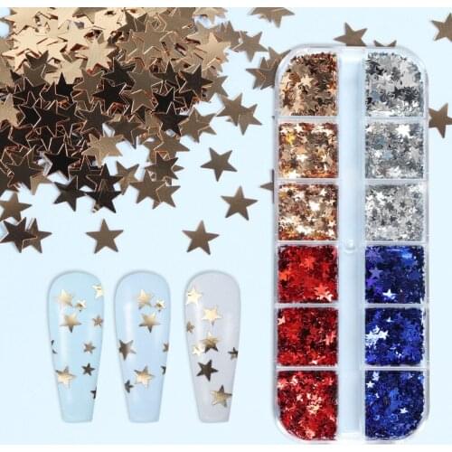 10set 12 grid Silver Nail Glitter Laser Star Shape Sequins Sparkly Flakes Paillette DIY Nail Art Decorations Slices Wholesale