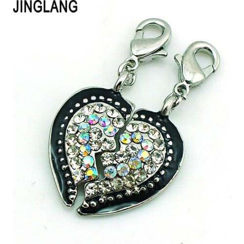 JINGLANG Brand Fashion Charms Silver Plated White Rhinestone Broken-heart Lobster Clasp Charms DIY Pendants Jewelry Accessories