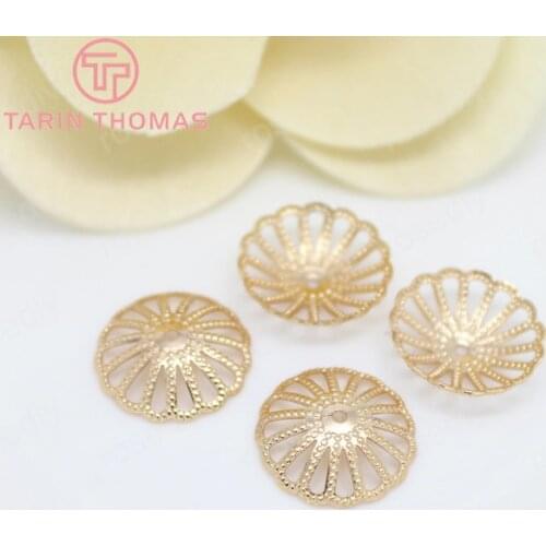 10PCS 13MM 24K Champagne Gold Color Plated Brass Flower Beads Caps High Quality Diy Jewelry Accessories