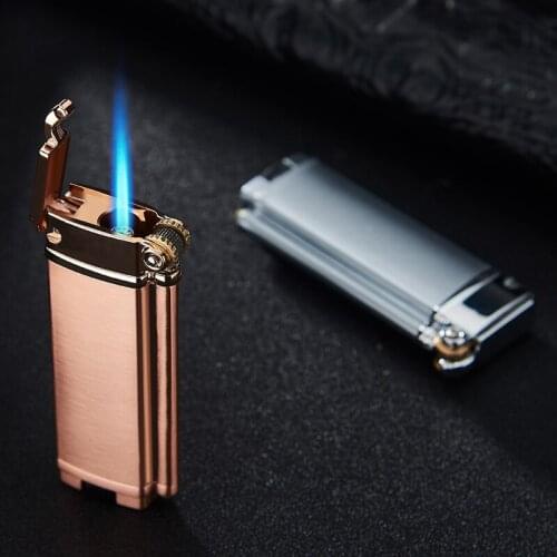 Metal lighter torch lighter windproof blue flame butane lighter flint grinding wheel cigarette lighter smoking accessories