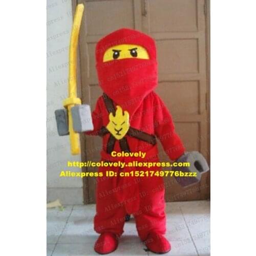 Cute Red Assassin Assassinator Triggerman Thug Murderer Slayer Cutthroat Killer Mascot Costume With Long Yellow Scord No.7075