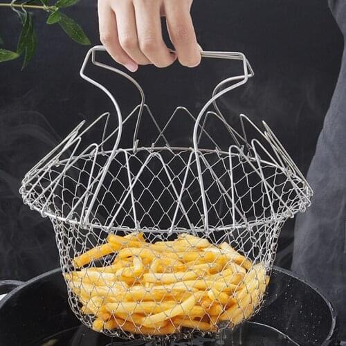 Multifunction Foldable Steam Rinse Strain Fry French Chef Basket Drainer Fried Basket Mesh Basket Strainer Net Kitchen Gadgets