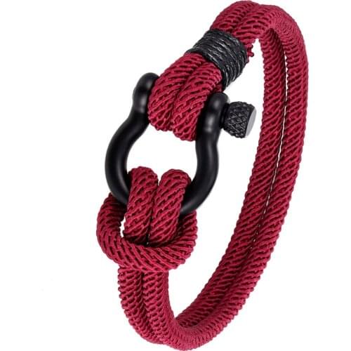 Fashion Camping Parachute Rope Lucky Bracelet Men Stainless Steel Bracelet Ladies Black Horseshoe Buckle Bracelet Sports Watch