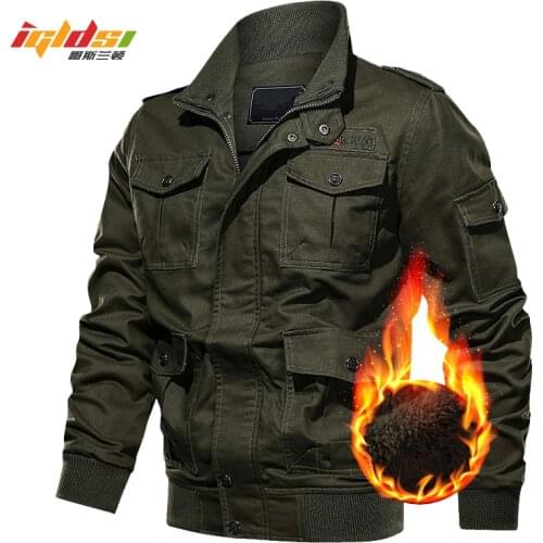 Military Jacket Mens Winter Casual Cargo Fleece Lining Jacket Thick Army Pilot Bomber Jackets Cargo Jaqueta Outwear Coats