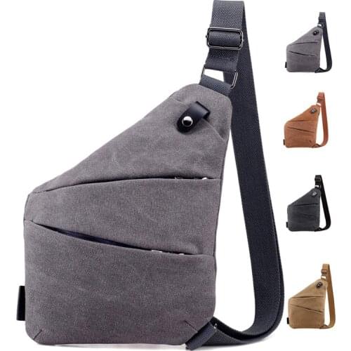 Mens Sports Tactical Bag Canvas Leather Chest Bag One-Shoulder Small Bag Leisure Crossbody Waist Bag Multi-function