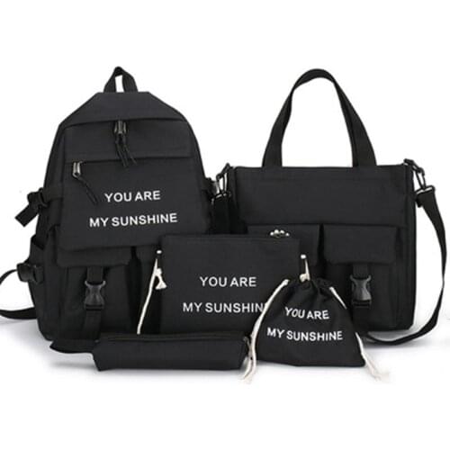 5Piece Set Kawaii Schoolbags for Teenage Girls Women Backpack 2021 Canvas Travel Back pack Student notebook Bookbags Schoolbags