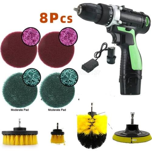 8-PIECE Set Of Electric Drill & Brush Disc Universal Rod Cleaning And Dust Removal Toilet Floor Polishing Power Scrubber Yellow