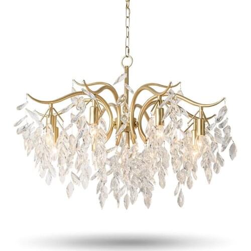 New luxury LED K9 crystal chandeliers lights gold living room dinning room chandelier lamps coffee room Leaf lighting