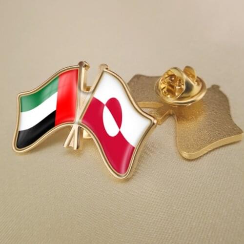 United Arab Emirates and Greenland Crossed Double Friendship Flags Lapel Pins Brooch Badges