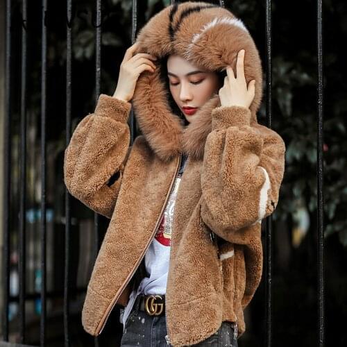 Real Fur Coat Women Sheep Shearling Winter Coat Women Clothes 2020 Fox Fur Collar Korean Warm 100% Wool Jacket Qbl-1888 YY1850