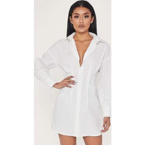Sexy Button Shirt Dress Elegant Streetwear Autumn Mini Dress Women Long Sleeve Collar Back Bandage Casual Turn- Down