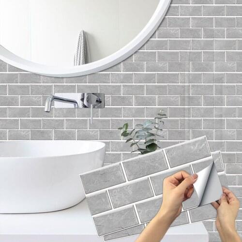 Rectangular Grey 3D Wall Sticker Brick PVC Self Adhesive Brick Waterproof Oil Proof Wall Tiles for Bathroom and Kitchen Decor