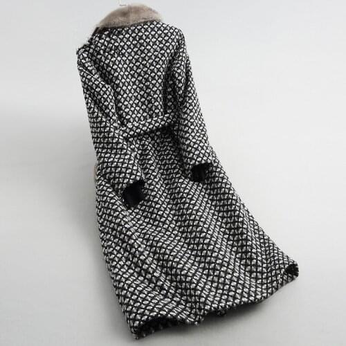 Lamb Luxury Fur Coat Female Mink Fur Collar Tweed Coat Winter Jacket Women Clothes 2020 Woolen Coats Warm Long Jacket MY s