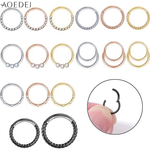 Crystal 16G Septum Nose Ring Stainless Steel Segment Clicker for Women Septum Piercing Rose gold Conch Helix Piercing Cartilage