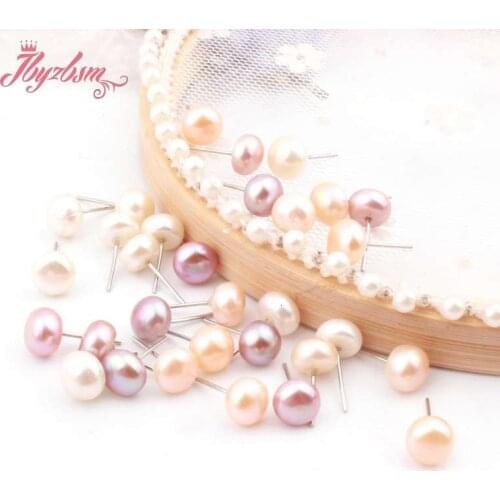 8mm Round Natural Freshwater White Purple Pink Pearl Fashion Jewelry Studs Earrings For Women Christmas Wedding Gift 1 Pair