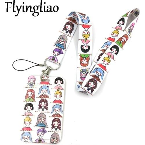 Cartoon Girl Colorful Hearts Neck Strap Lanyard for keys lanyard card ID Holder Jewelry Decorations Key Chain Accessories Gifts