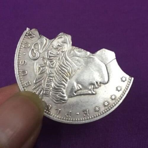 Folding Coin Super Copper Morgan Dollar/Bite Out Coin Magic Tricks For Magician Close Up Gimmick Props Mentalism Comedy