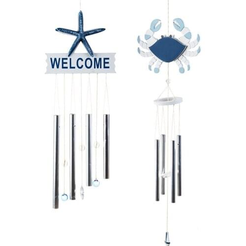 Mediterranean Style Beach Wood Wind Chime Pendant Bell Handmade Home Room Decorations Wheel Wooden Craft Decor