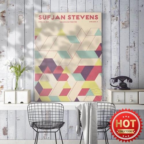 Sufjan Stevens Singer Music Poster, 2015 The Chicago Theatre America Solid Geometry Music Art Prints, Home Decor Wall Picture