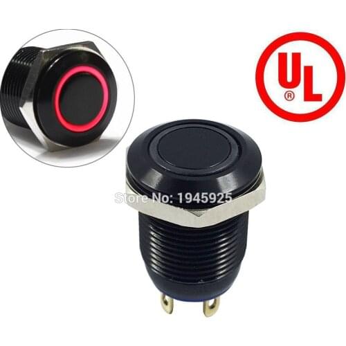 12mm 1/2" 3V Led Light Metal Momentary Push Button Switch Industrial Boat Car DIY Switch Black
