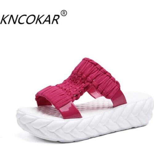 Muffin thick bottom slipper girl summer new fashionable dress comfortable high heel cool drag one word to drag lady shoe sandal