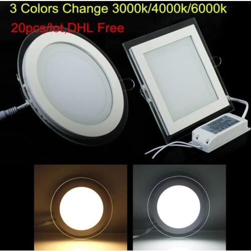 20pc/lot 3 Colors Change 3000K/4000K/6000K glass led Downlight 6W 9W 12W 18W LED Panel Light AC85-265V Recessed Indoor Lighting