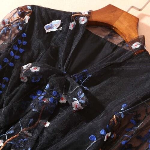 Embroidery Plus Size Floral Long Elegant Full Sleeve Maxi Dresses Bow Waist Elastic Party Holiday XXXL Dress